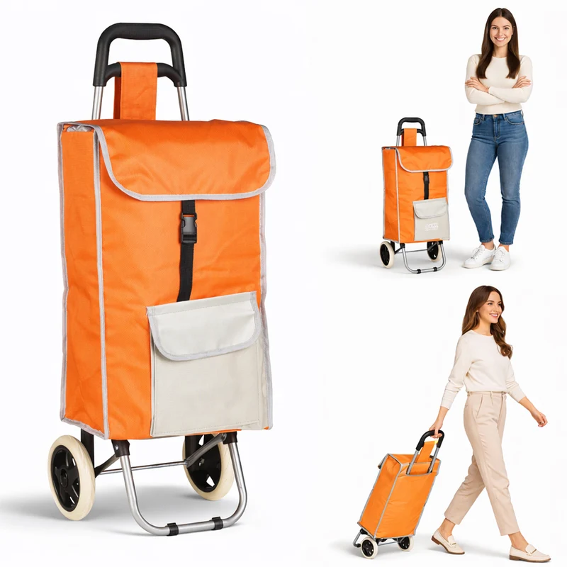 Carrello Trolley Frigo Modello Zeus Arancione Ruote Manico Ergonomico 35x30x90cm