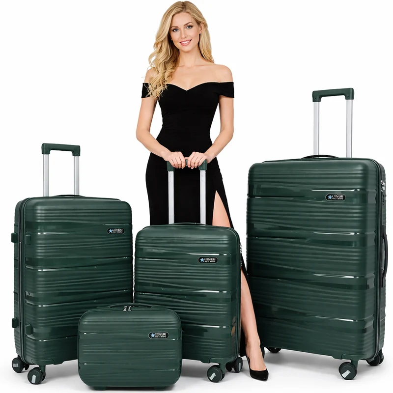 Set 4 Valigie Rigide e Beauty Case da Viaggio Verde Oliva e Maniglia Telescopica