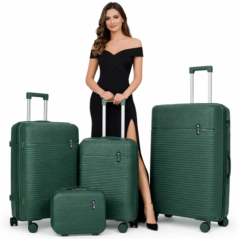Set 3+1 Valigie Rigide Beauty Case Bagaglio Trolley Verde Oliva Ruote Easy Roll