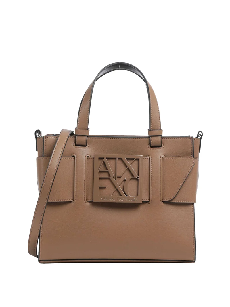 Armani Exchange Borsa Shopper Armani Exchange Logo Frontale Marrone