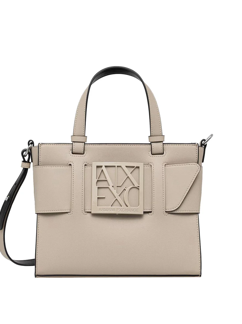 Armani Exchange Borsa Shopper Armani Exchange Logo Frontale Sabbia