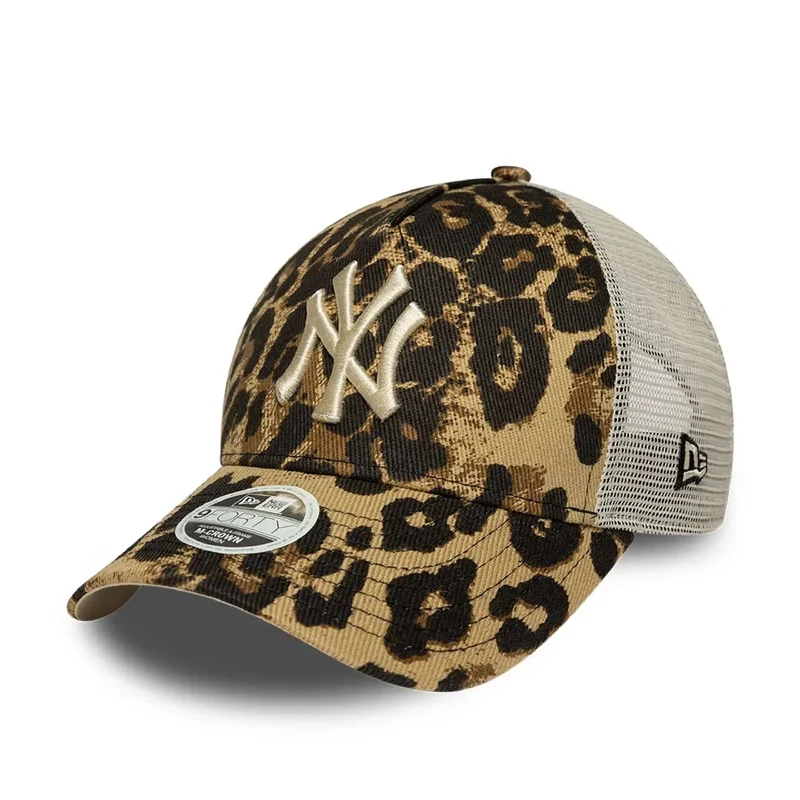 New York Yankees Womens MLB Leopard Dark Brown 9FORTY M-Crown A-Frame Trucker Adjustable Cap