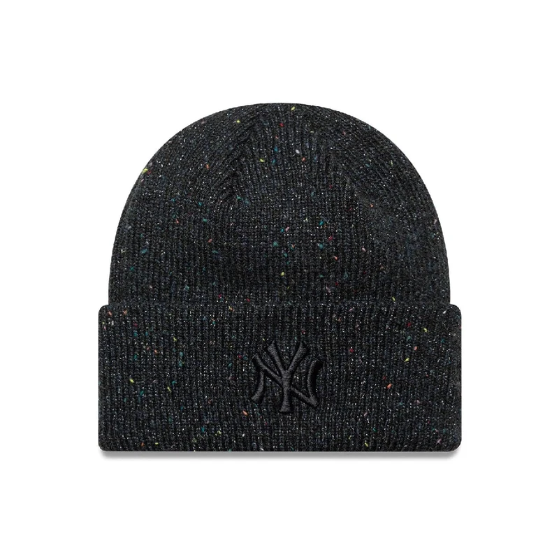 New York Yankees Womens MLB Glitter Black Cuff Knit Beanie Hat
