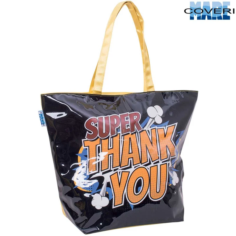 Borsa Mare Spiaggia Con Manici Stampa Fumetto Thank You 55x45x22cm Enrico Coveri
