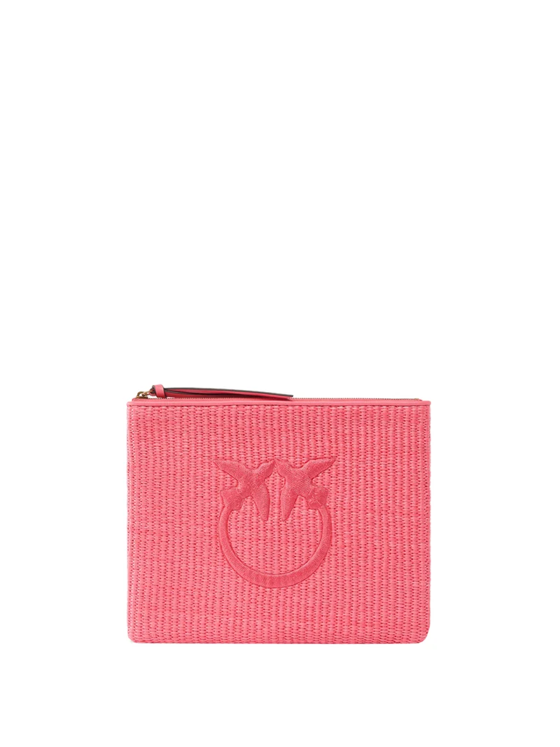 Pinko Pochette Pinko In Rafia Con Logo Love Birds - Fucsia