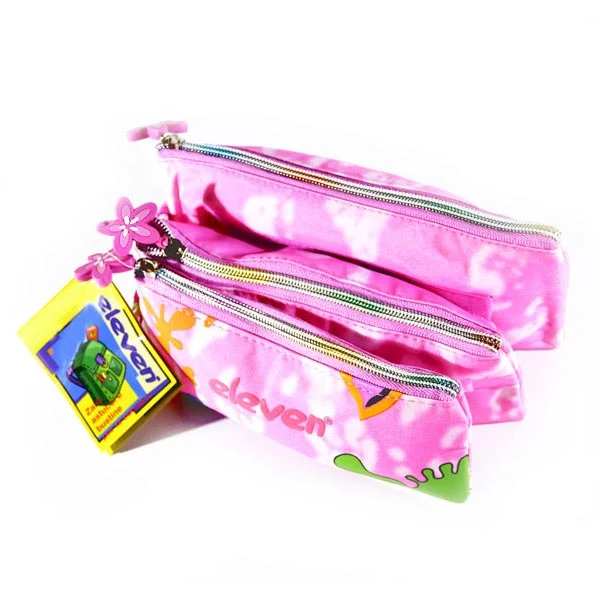 Set 3 pezzi Portapenne Bustine con moschettoni Eleven Splash Rosa