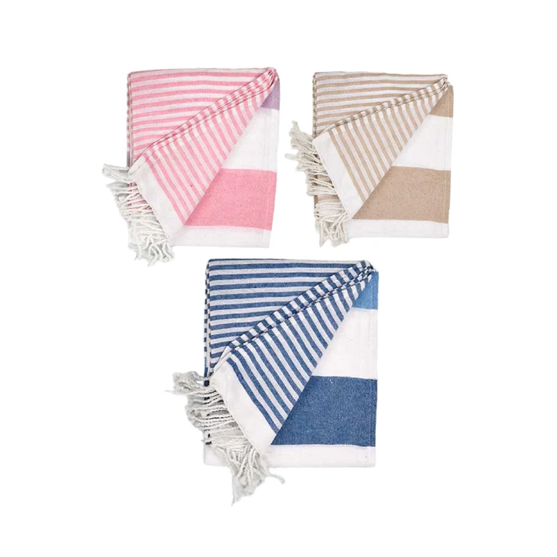 Telo Multiuso 90x180cm Set 3 Pezzi per Spiaggia PIC-NIC Cotone Rosa-Blu-Beige