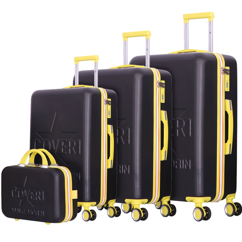 Set 4 Valigie Rigide ABS Trolley Viaggio Nero con Ruote Easy Roll e Beauty Case