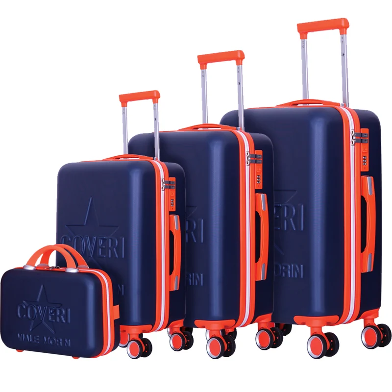 Set 4 Valigie Rigide ABS Trolley Viaggio Blu con Ruote Easy Roll e Beauty Case