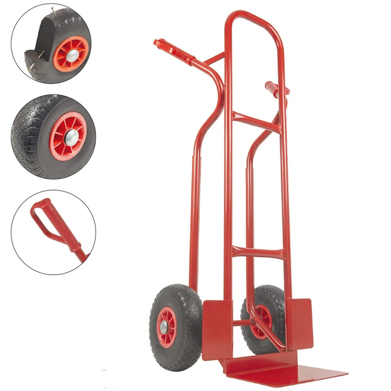 Carrello portapacchi a mano Portata max 250Kg in Accio con ruote piene Rosso
