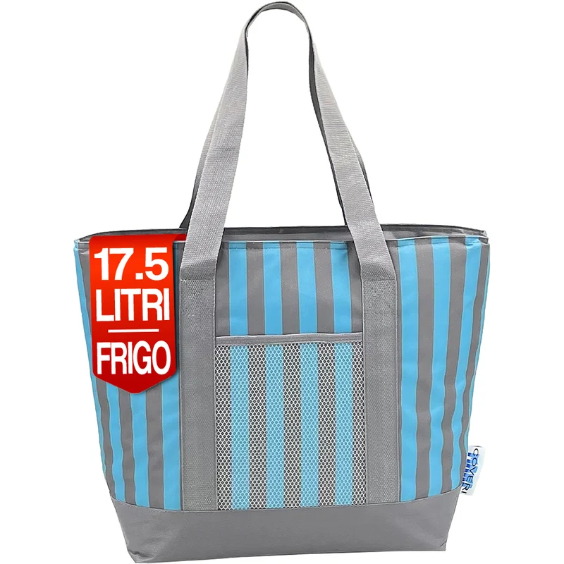 Borsa Frigo a Mano Capacità 17.5 L Borsetta Refrigerante a Strisce 42x15x36 cm