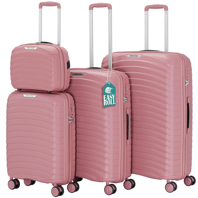 Set 4 Valigie Rigide Rosa in Polipropilene Resistente agli Urti Beauty Case