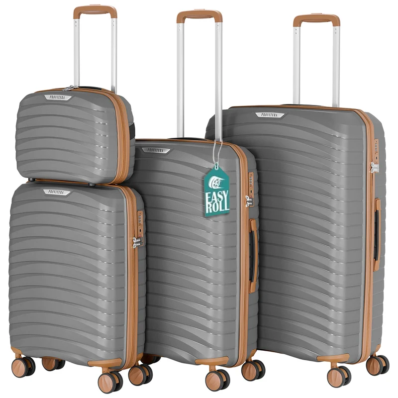 Set 4 Valigie Rigide Grigio in Polipropilene Resistente agli Urti Beauty Case