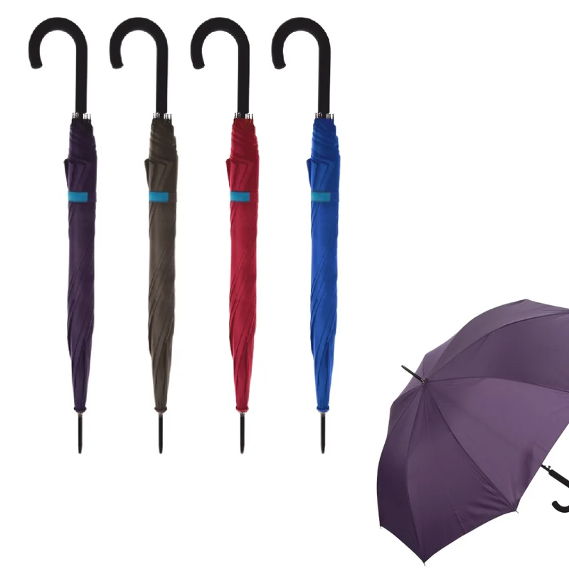Set Ombrelli 4pz Grandi Automatici 8 Stecche in Fibra Antivento Colori Assortiti