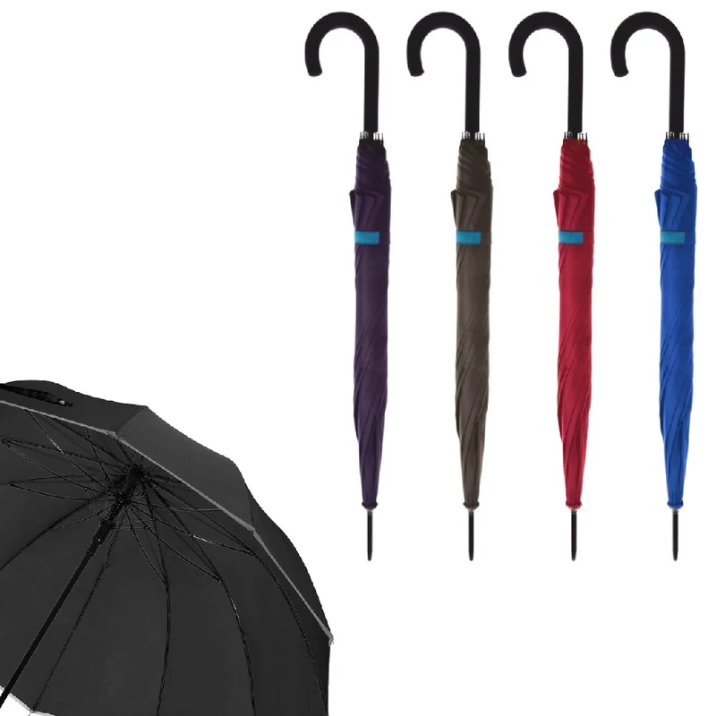 Set 4 Ombrelli Grandi Automatici a 12 Stecche in Fibra Antivento Vari Colori
