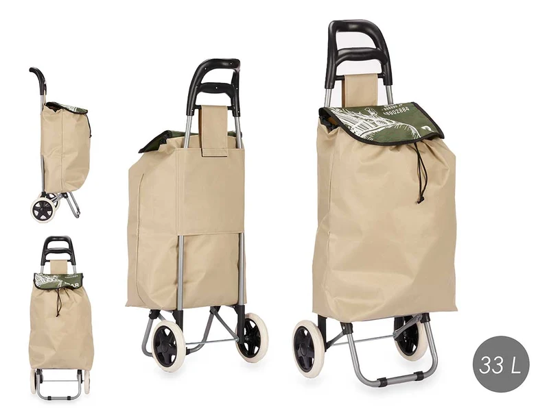 Carrello Portaspesa Metallo Zincato con Maniglia e 2 Ruote Borsa 33L Beige/Verde