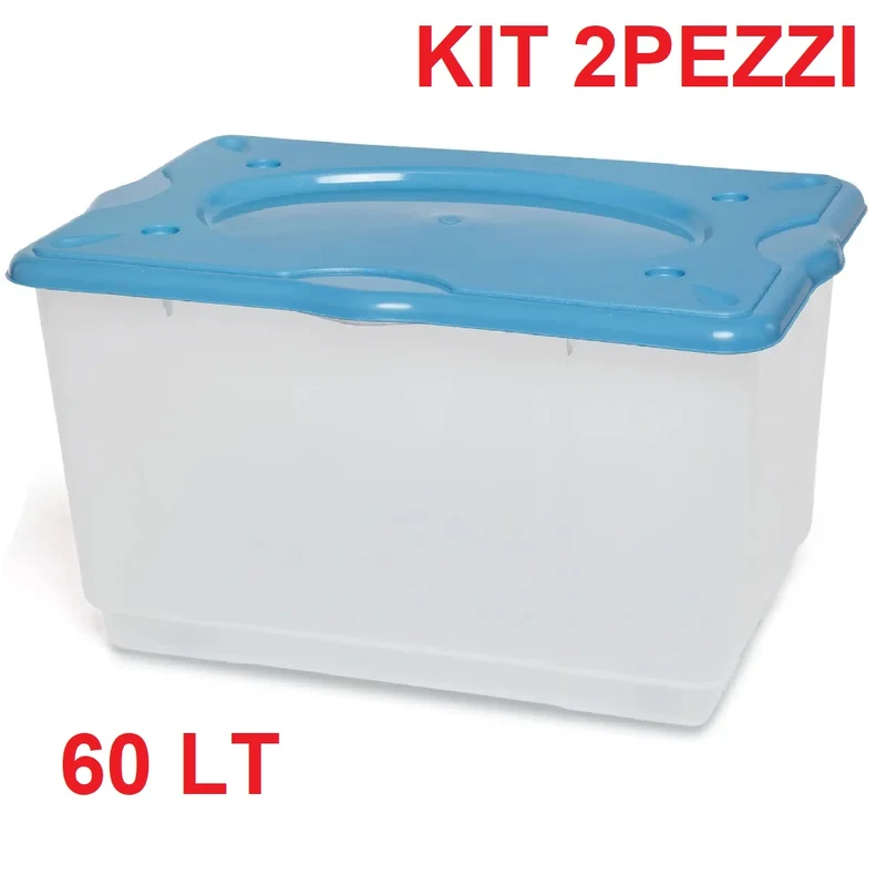 Kit 2pz Scatole Porta Oggetti Sava Spazio Plastica Trasparente 4Ruote 60x40 H33cm