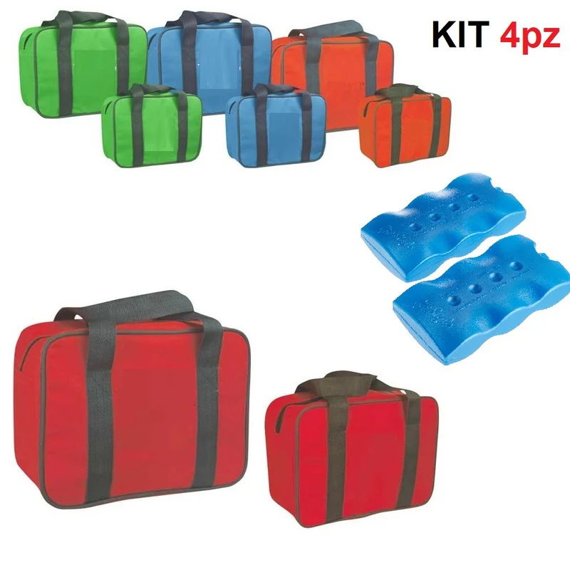 Kit 2 Borse Termiche Pratiche 24LT e 7LT con 2 Mattonelle Ghiaccio 400ml Rosso