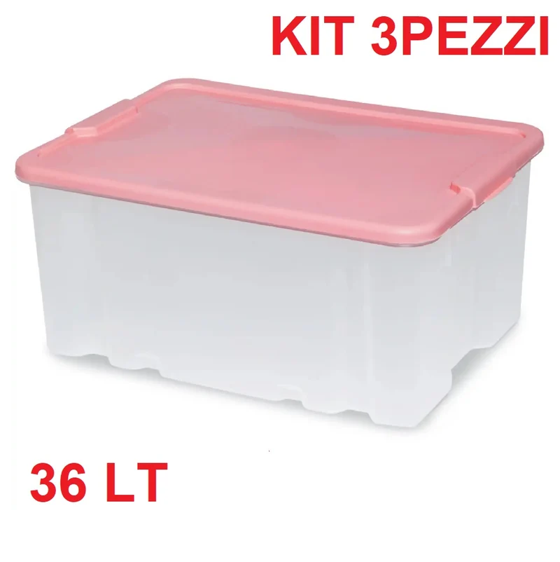 Kit 3 Pezzi Scatole Porta Oggetti Salva Spazio Plastica Trasparente 50x37 H25cm