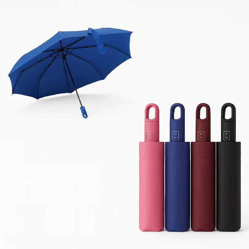 Kit2 Ombrelli Mini Borsetta Apri e Chiudi con Gancio 8 Stecche Antivento Moderno