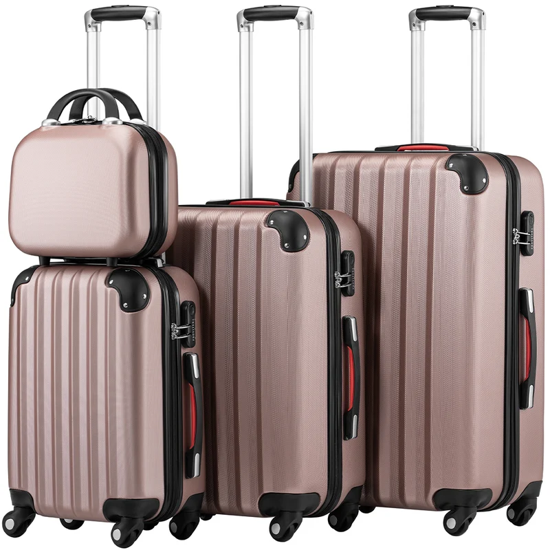 Set 3+1 Valigie Rigide Easy Roll Trolley Bagaglio e Beauty Case da Viaggio Rosa