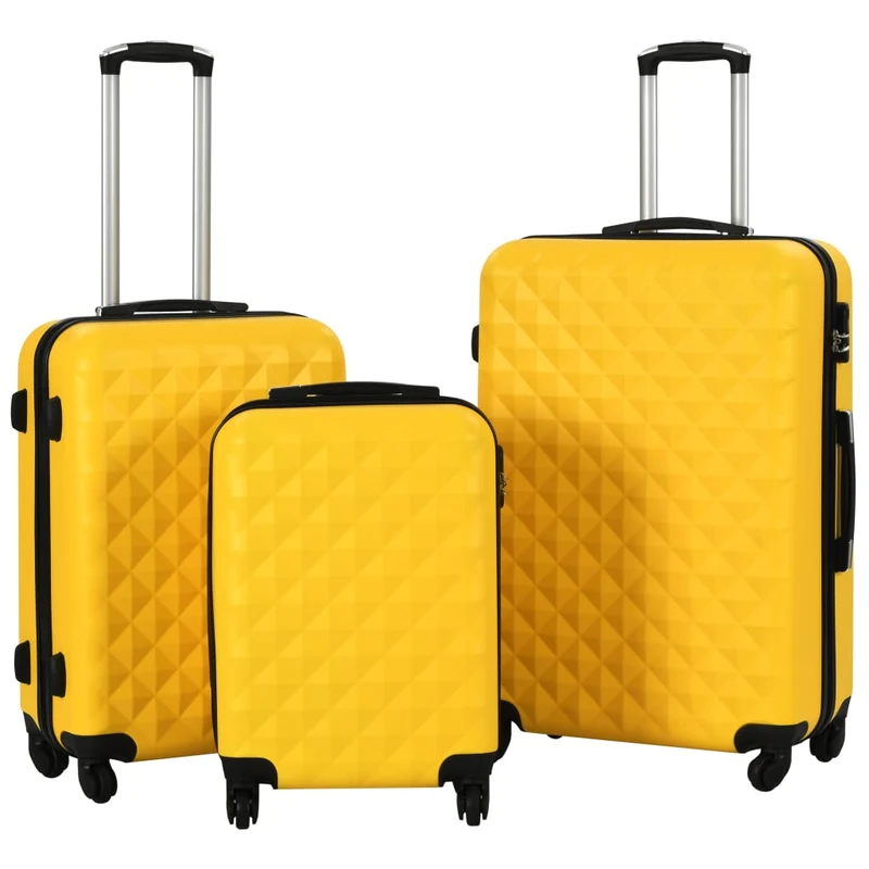 Set Trolley 3 pz a Custodia Rigida in ABS Quattro Ruote Girevoli 360° Giallo