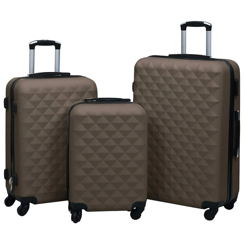 Set Valigie Trolley 3 pz a Custodia Rigida in ABS 4 Ruote Girevoli 360° Marrone