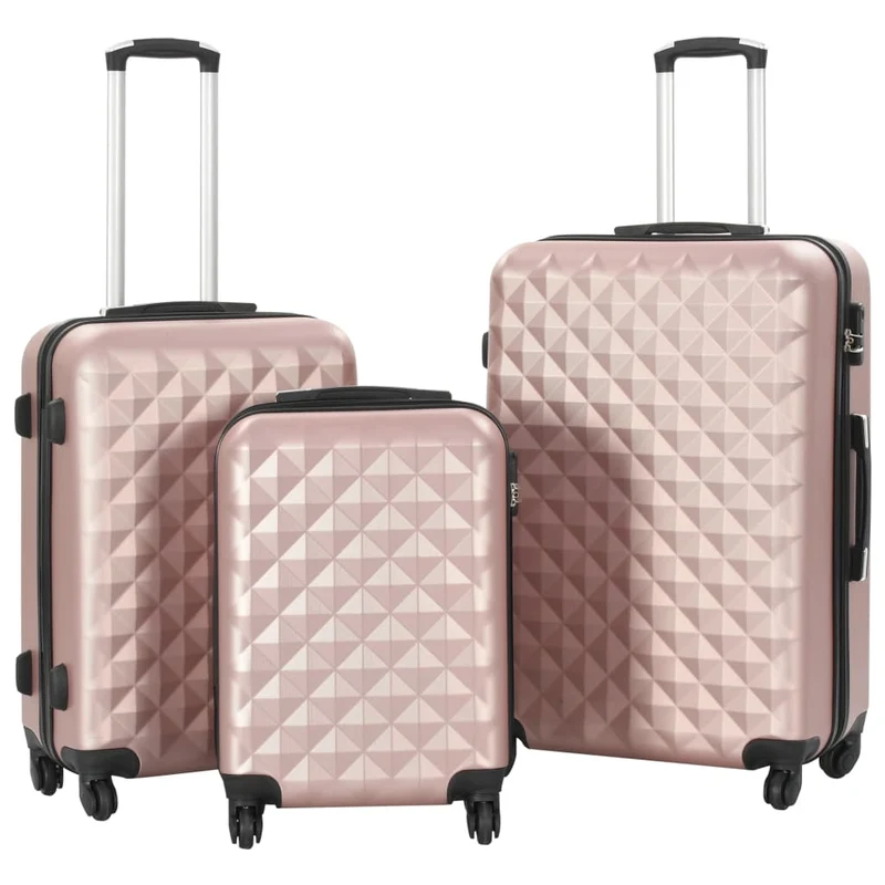 Set Trolley 3 Pezzi Custodia Rigida in ABS Quattro Ruote Girevoli 360° Oro Rosa