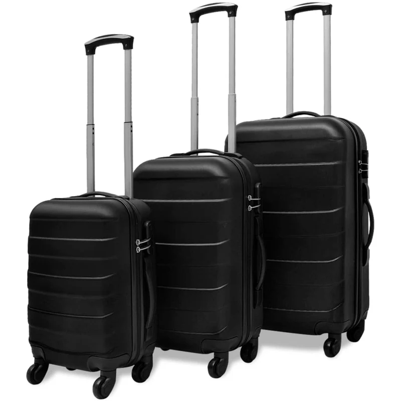 Set 3 Trolley Rigidi con Cinghie Interne Quattro Ruote Girevoli 360° Nero