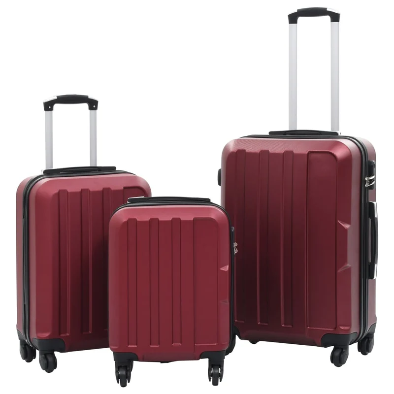 Set Trolley 3 Pezzi Custodia Rigida ABS Quattro Ruote Girevoli 360° Rosso Vino