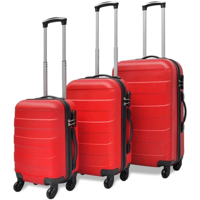 Set Trolley 3 pezzi Quattro Ruote Girevoli a 360° Resistente e Leggero Rosso