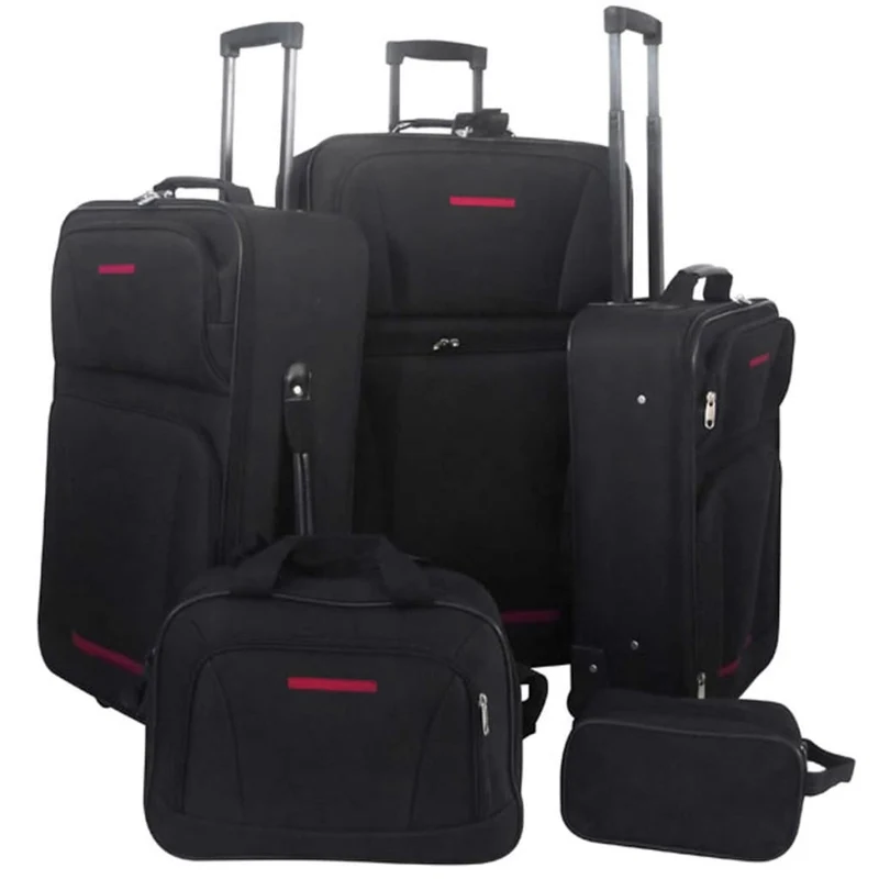 Set da Viaggio Trolley e Borse 5 pezzi Tessuto con rivestimento in PVC Nero