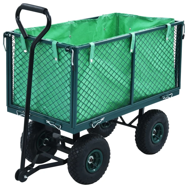 Carrello a Mano da Giardino Verde Portata 350 kg con Ruote Pneumatiche