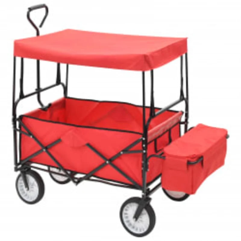 Carrello Pieghevole a Mano Tettuccio Acciaio e Tessuto Oxford Capacità 75kg Rosso
