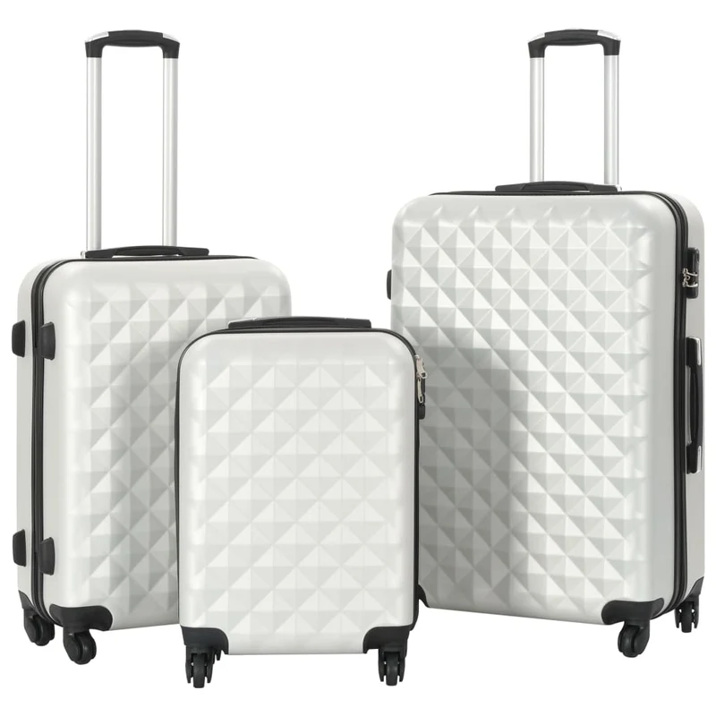 Set Trolley 3 pz a Custodia Rigida in ABS 4 Ruote Girevoli 360° Argento Lucido