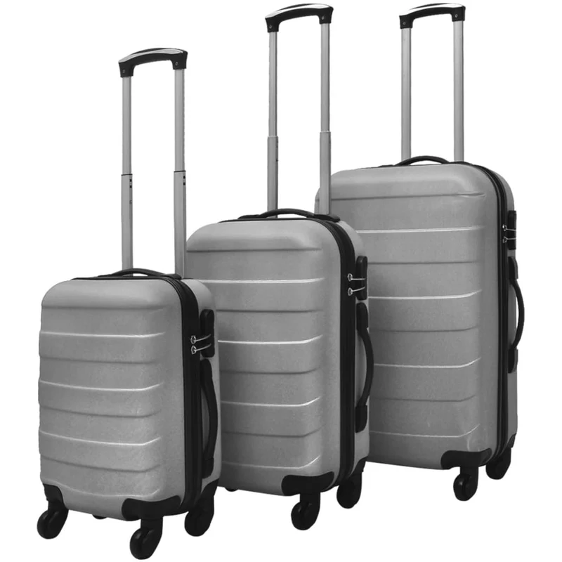 Set 3 Trolley Rigidi con Cinghie Interne Quattro Ruote Girevoli 360° Argento