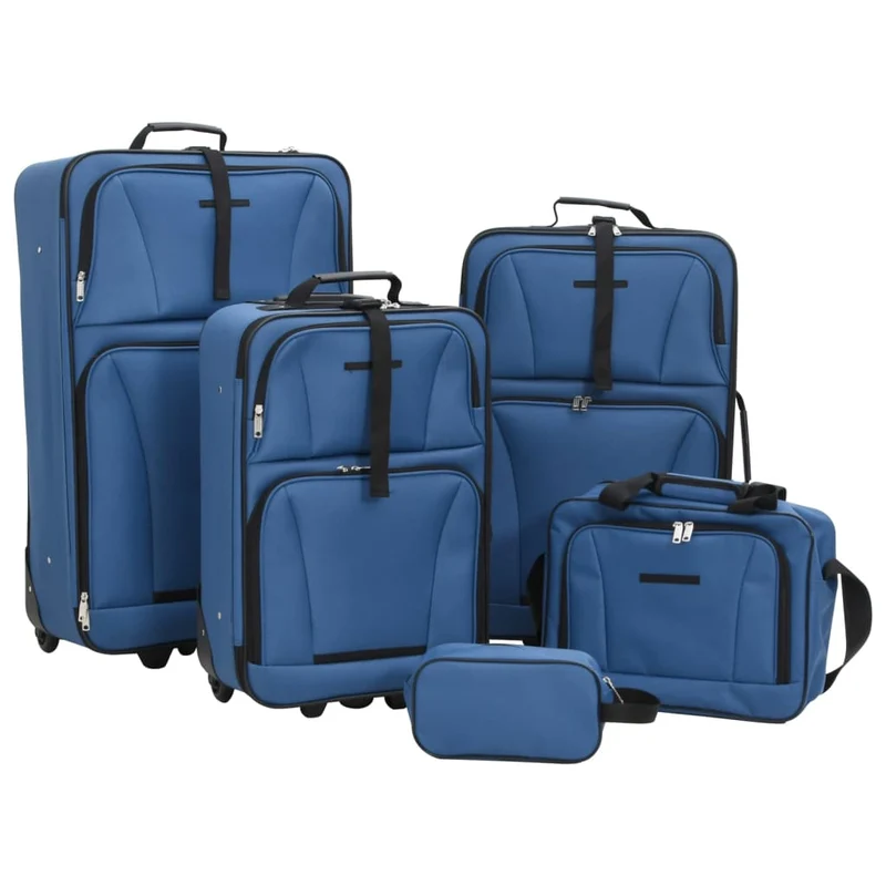 Set Valigie da Viaggio 5 pezzi in Tessuto Rivestito in PVC Blu
