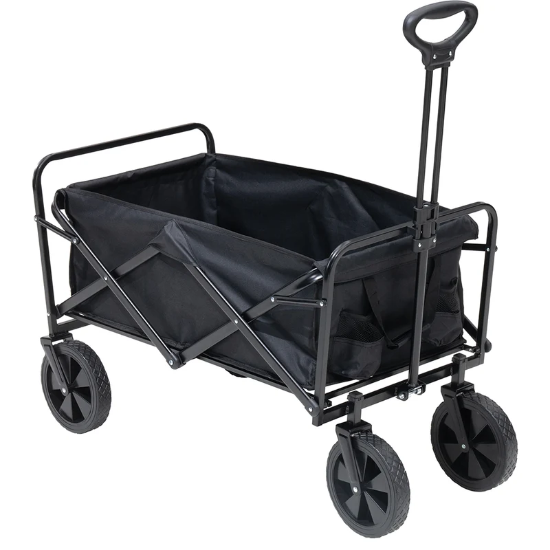 Carrello Nero in Tessuto Oxford con Telaio in Acciaio e Ruote Carrellino Pieghevole