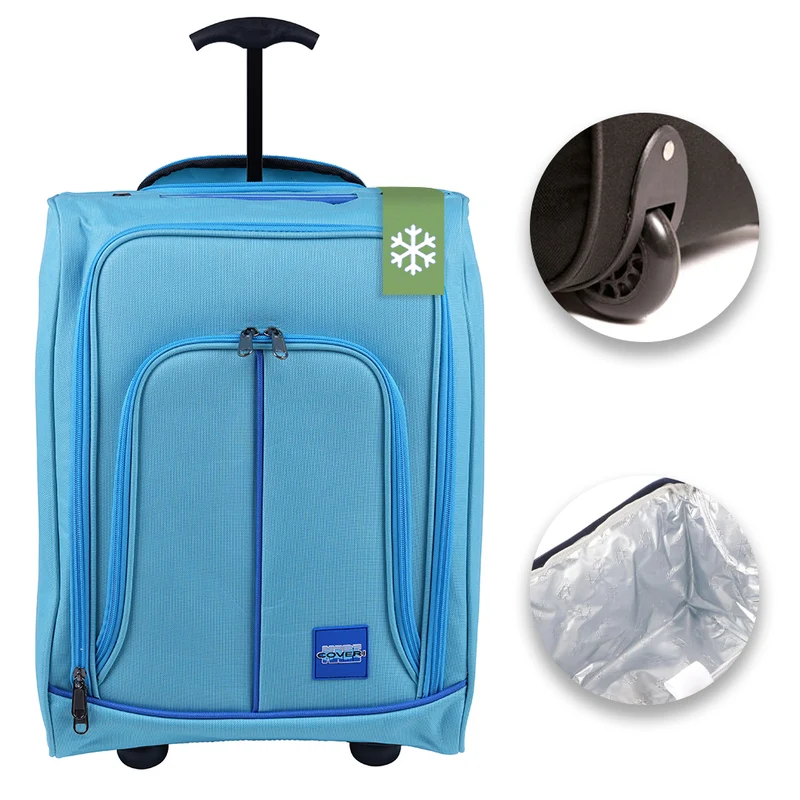 Trolley Frigo da Viaggio Valigia Morbida Bagaglio a Mano Azzurro 30x20x50 cm