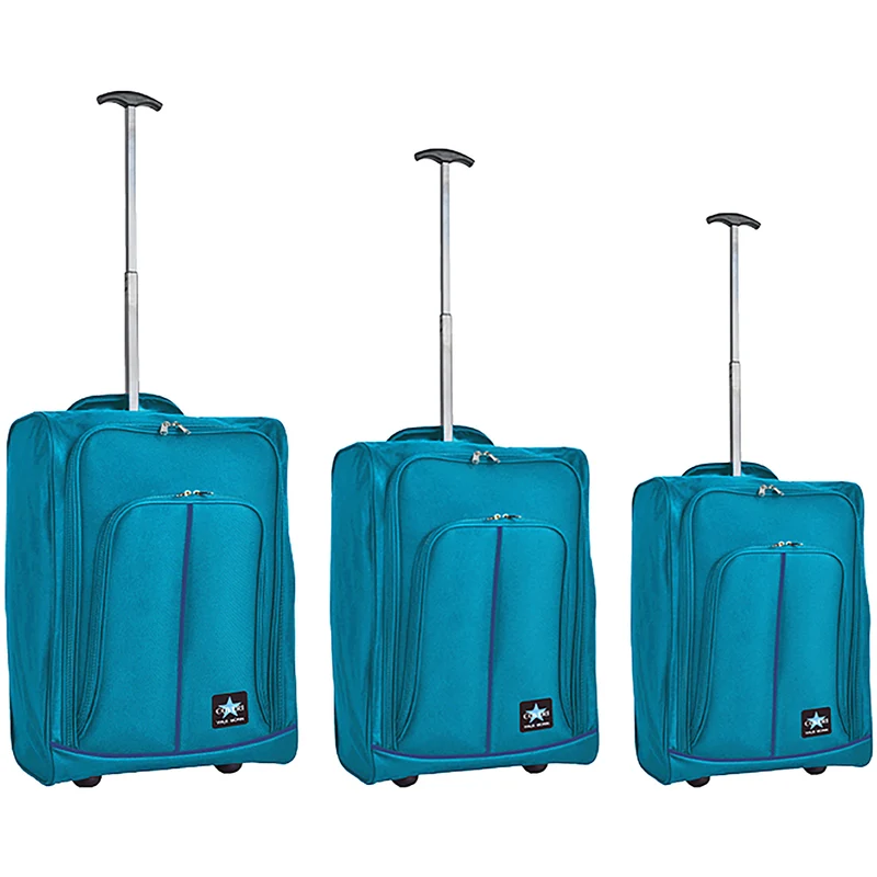 Set 3 Valigie Morbide Trolley da Viaggio Azzurro Bagaglio a Mano 50-55-60 cm