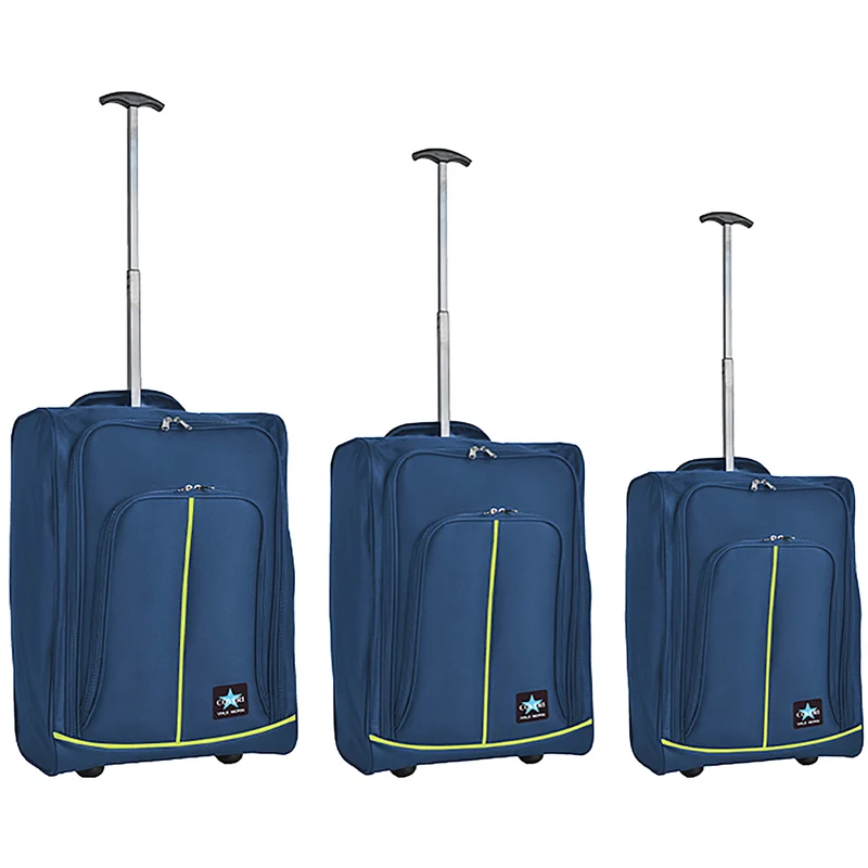 Set 3 Valigie Morbide Trolley da Viaggio Blu e Verde Bagaglio a Mano 50-55-60 cm