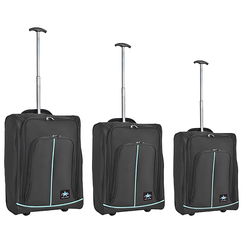 Set 3 Valigie Morbide Trolley da Viaggio Nero Bagaglio a Mano 50-55-60 cm