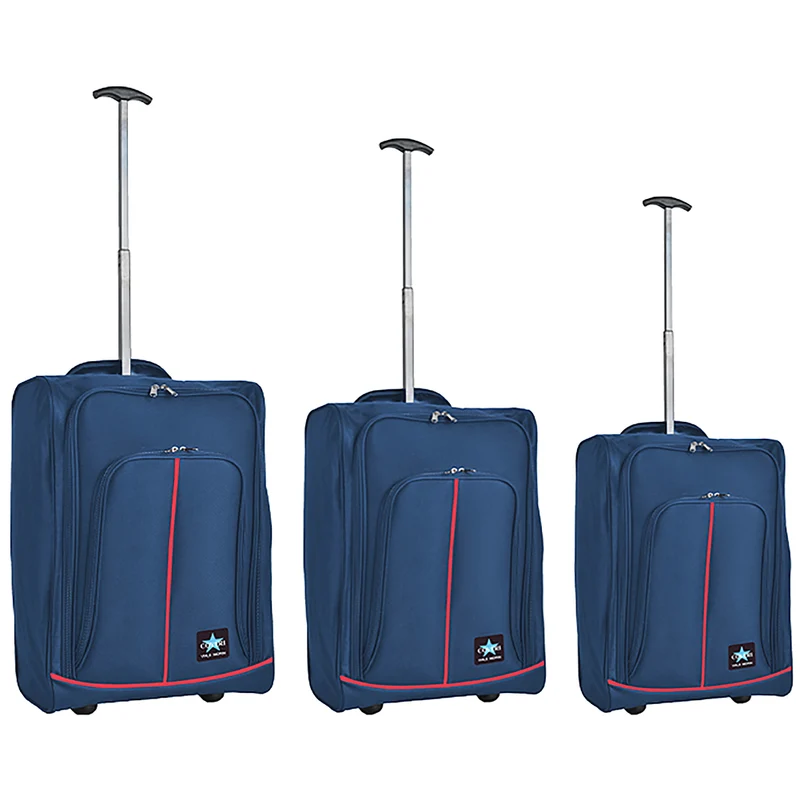 Set 3 Valigie Morbide Trolley da Viaggio Blu e Rosso Bagaglio a Mano 50-55-60 cm