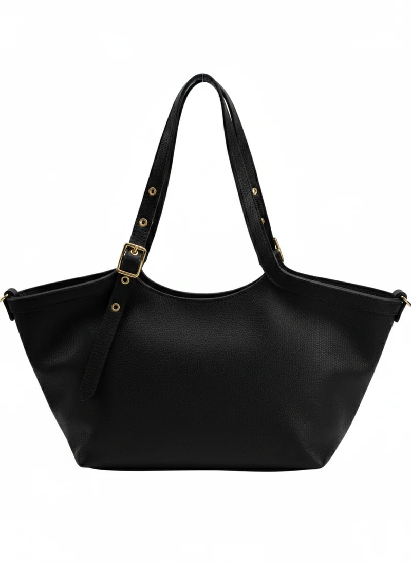 Borsa maxi shopper a spalla e tracolla vera pelle - nera