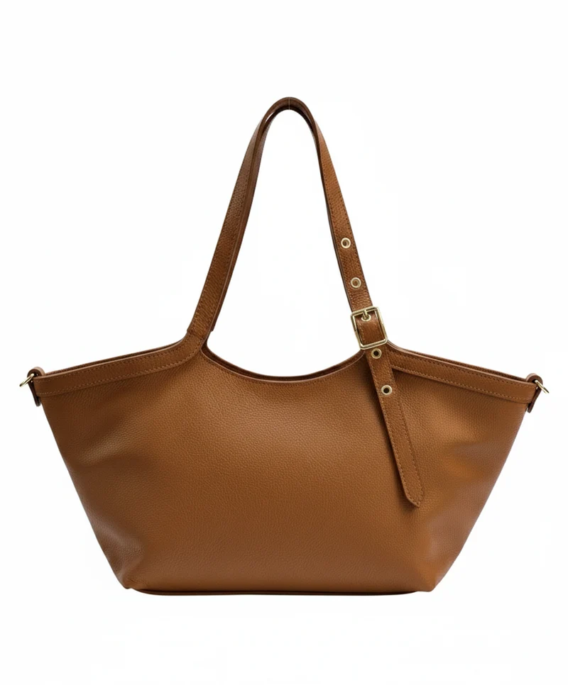 Borsa maxi shopper a spalla e tracolla vera pelle - cuoio