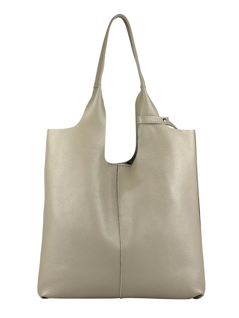 Borsa shopper a spalla vera pelle - beige