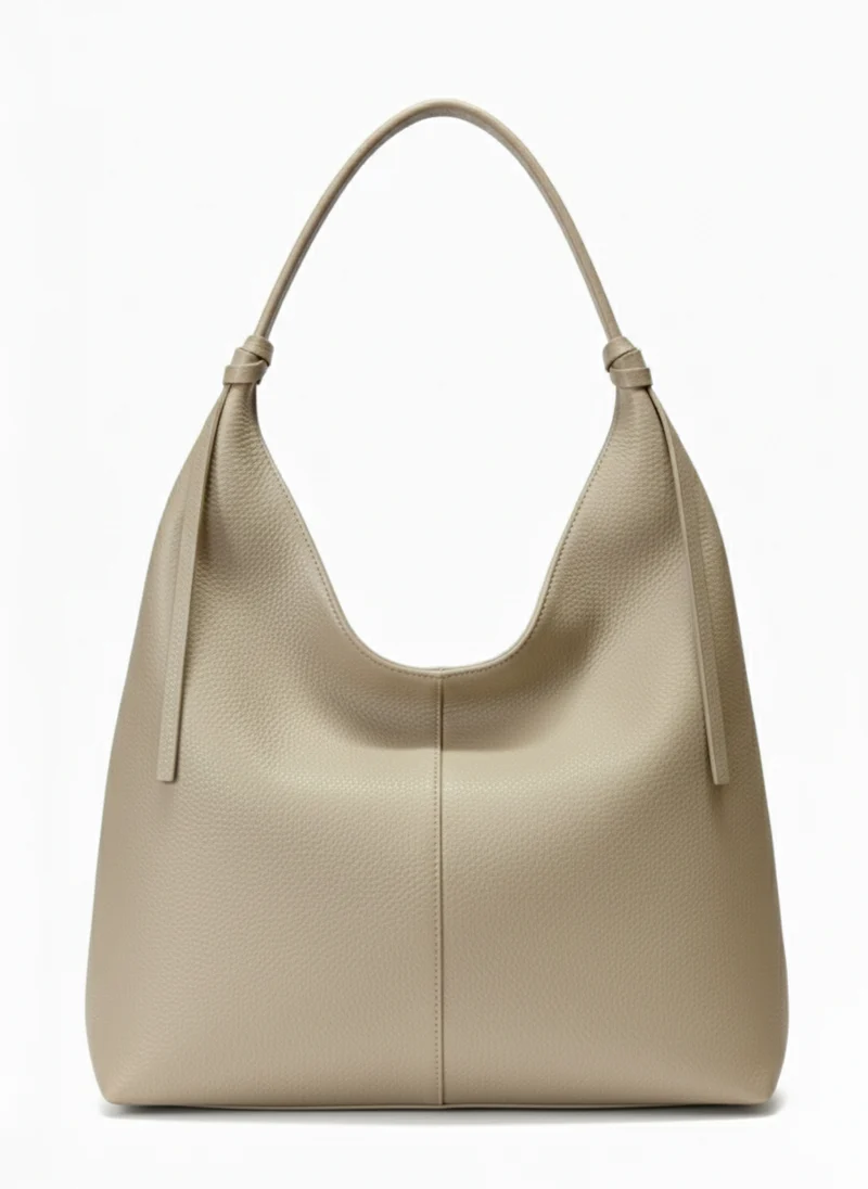 Borsa sacca a spalla con zip vera pelle - beige
