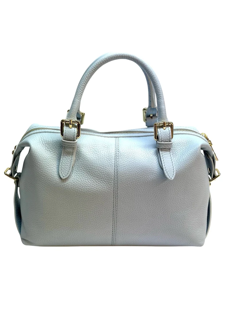 Borsa bauletto vera pelle - celeste