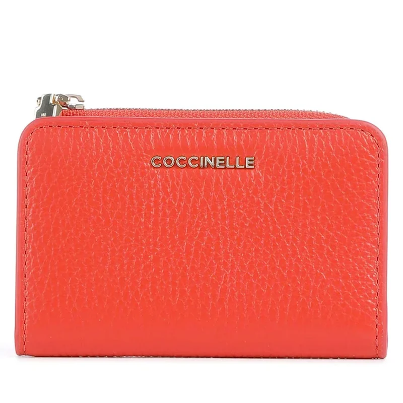 Portacarte Mini COCCINELLE in Pelle Linea Metallic Soft colore Gazpacho
