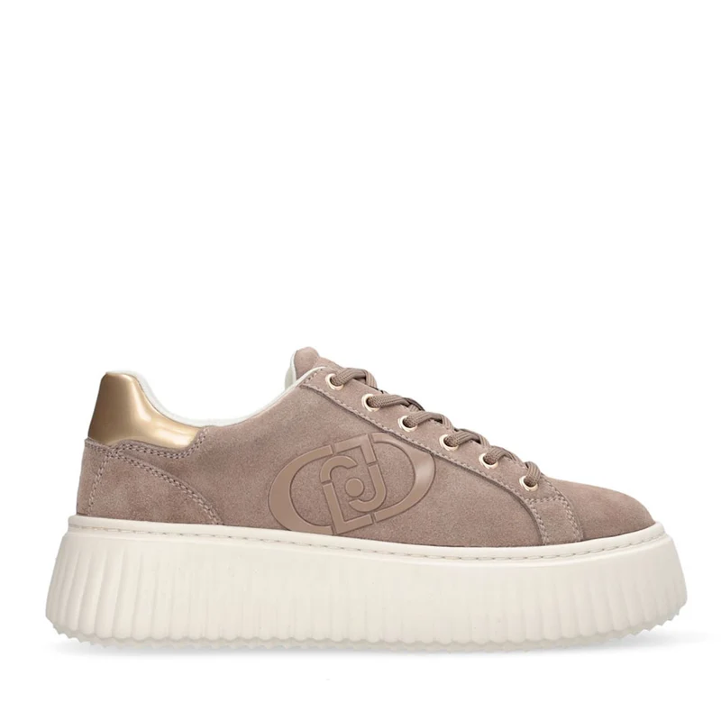 Sneakers Donna Platform LIU JO Elodie 01 in Suede Beige con Maxi Logo Monogram